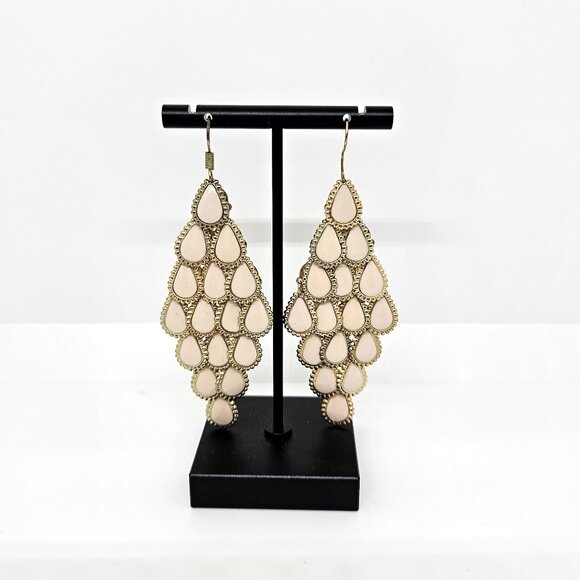 Vintage Ivory Blush Chandelier Drop Earrings Gold Tone - Picture 3 of 7